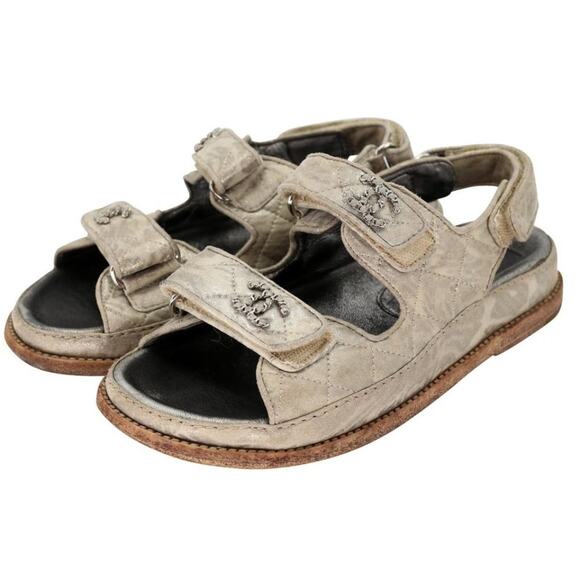 Chanel Metallic CC Logo 36C Quilted Leather Dad Sandals CC-S0829-0005 - Picture 4 of 11